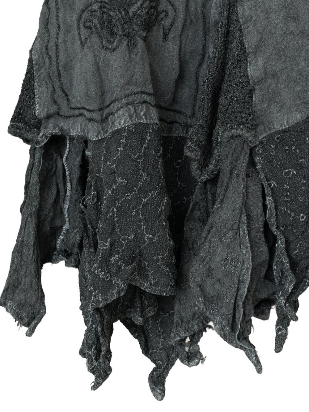 KIRAT Skirt Asymmetrical Witchy Grey Embroidered Hippie Handkerchief Midi - Picture 13 of 14